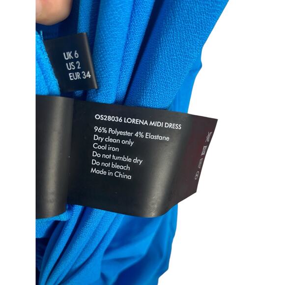 Solace London Lorena Midi Dress Ruched Knotted Draped Long Sleeve Azure Size 2 - Picture 9 of 12